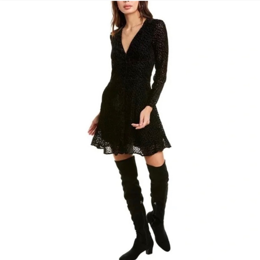 The Kooples Velvet Burn Out Flock Leopard Polka Dot Dress (Size 0)